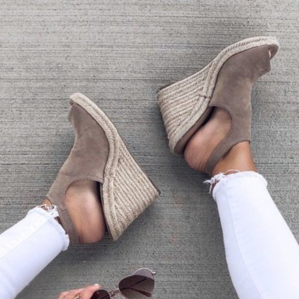 Taupe Espadrille Wedge Ankle Strap Platform Sandal